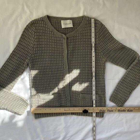 Rosemunde Chunky Knit Pocket Cardigan Sweater Snap Sage Green Gray Metallic XS S - Picture 6 of 8